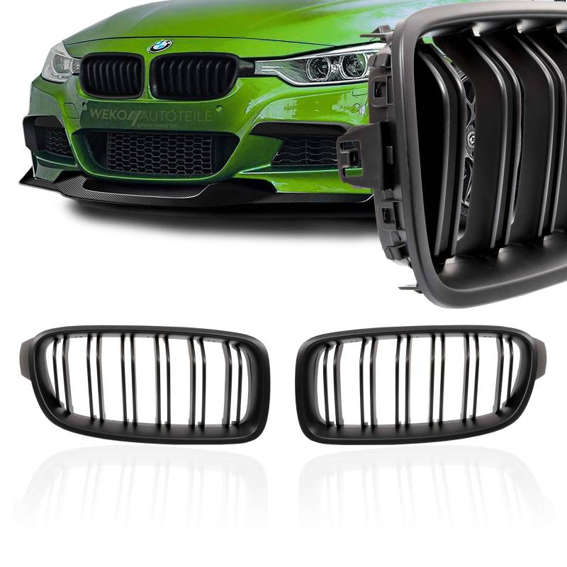 Grill Sportgrill Kühlergrill Set Doppelsteg Nieren Form schwarz matt für F30 F31 WEKO Parts von Homry