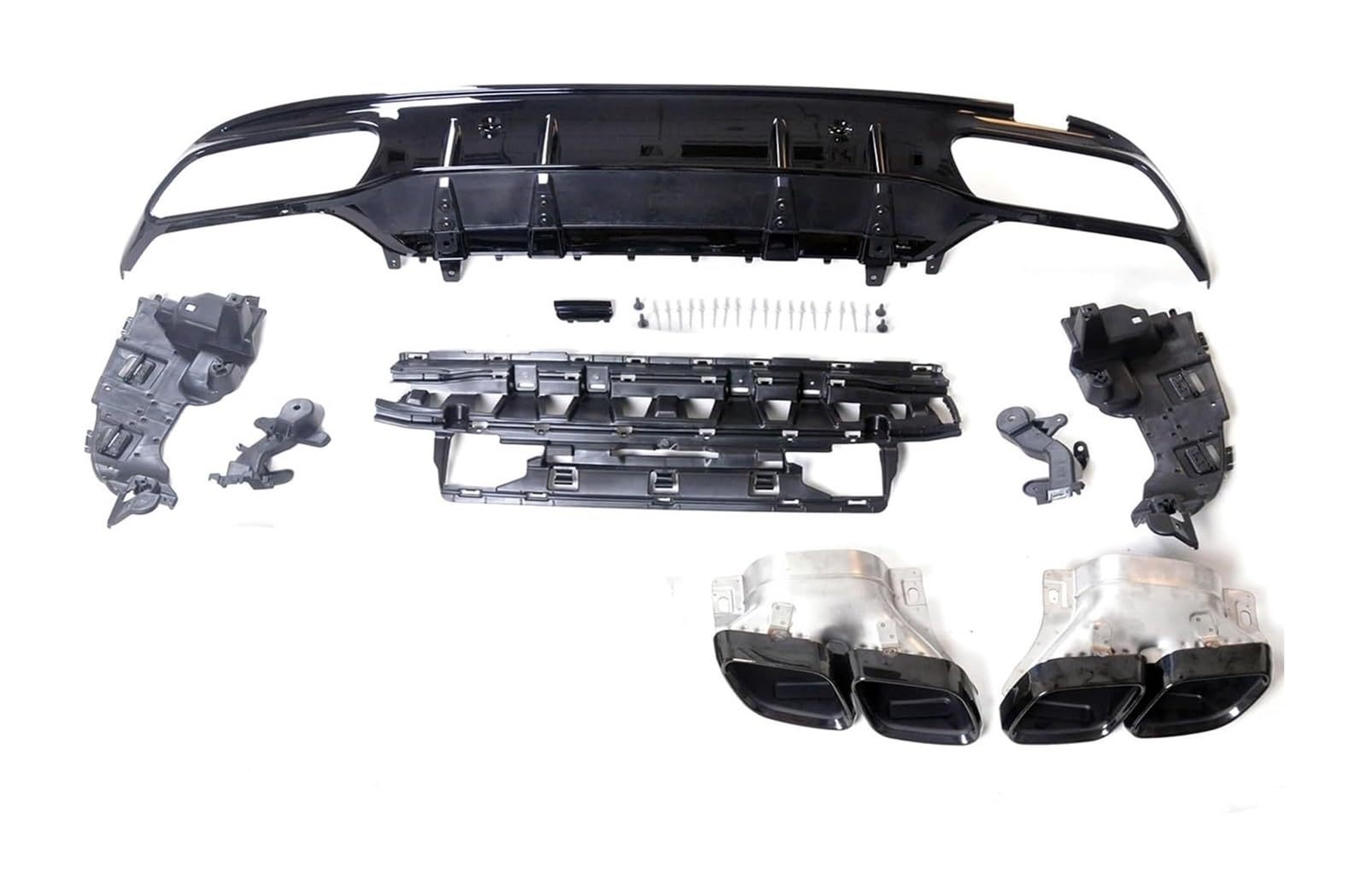 Auto Endrohre Für B&enz Für W205 Für C-Klasse Für AMG Limousine 4 Tür 2015-2021 Für C63 Stil Heckstoßstange Diffusor Spoiler Lippenschalldämpfer Rohr Auspuffspitze(Schwarz) von WEKPOPMEVL