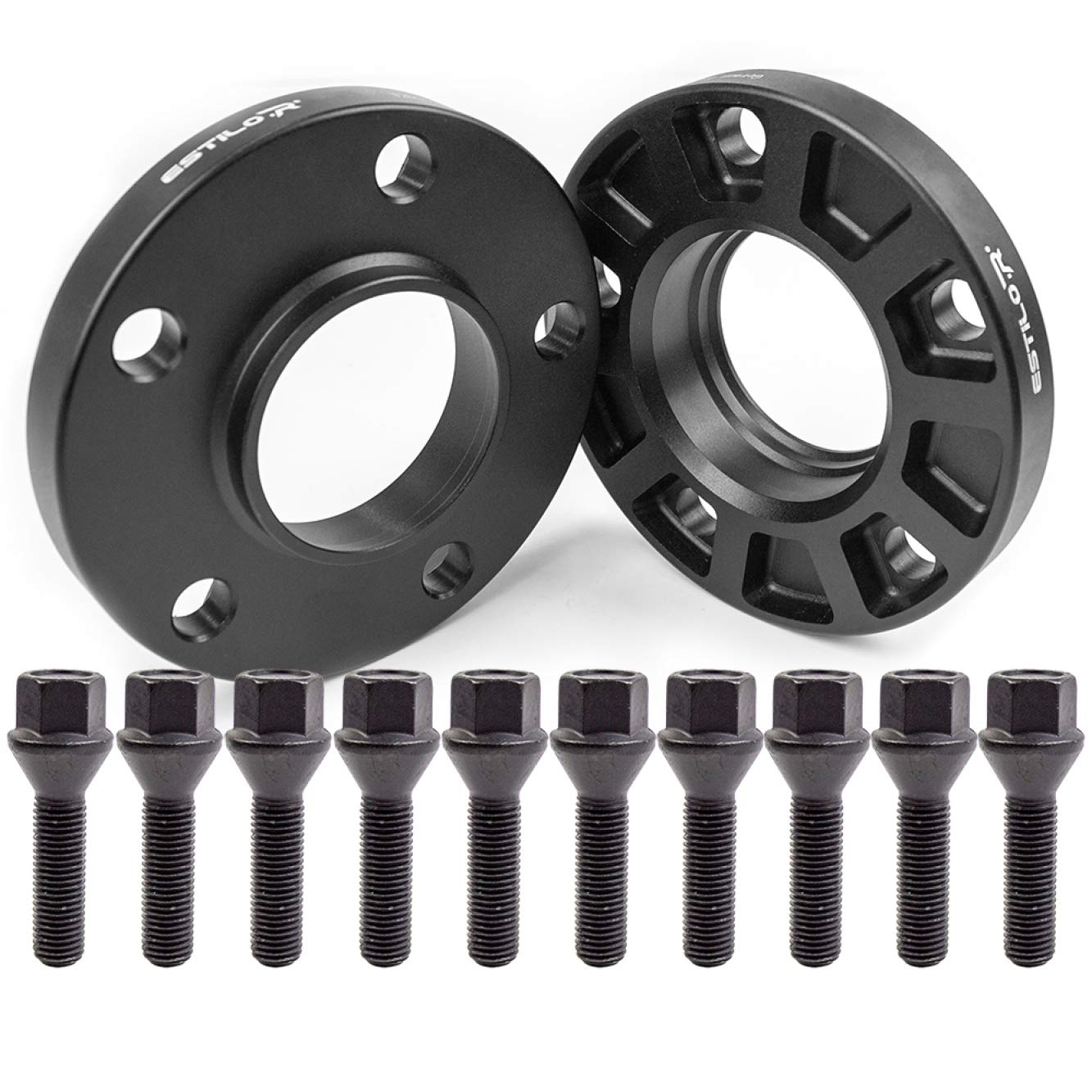 Estilo-R Spurverbreiterung mit ABE 12mm/Rad LK 120/5 ZBD 72,6 schwarz eloxiert mit Schrauben M12x1,5 Kegel 39mm von WEMAR Autozubehör GmbH