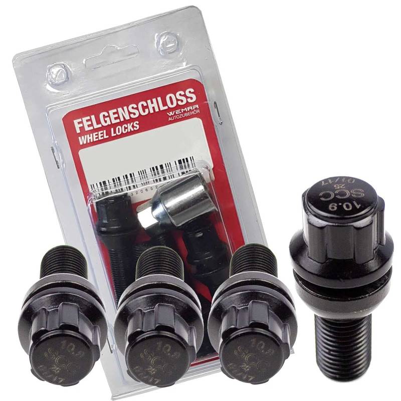 Felgenschloss Typ B schwarz - M12x1,25 - Kegel 60° - L: 24 mm - SW 17 von WEMAR Autozubehör GmbH