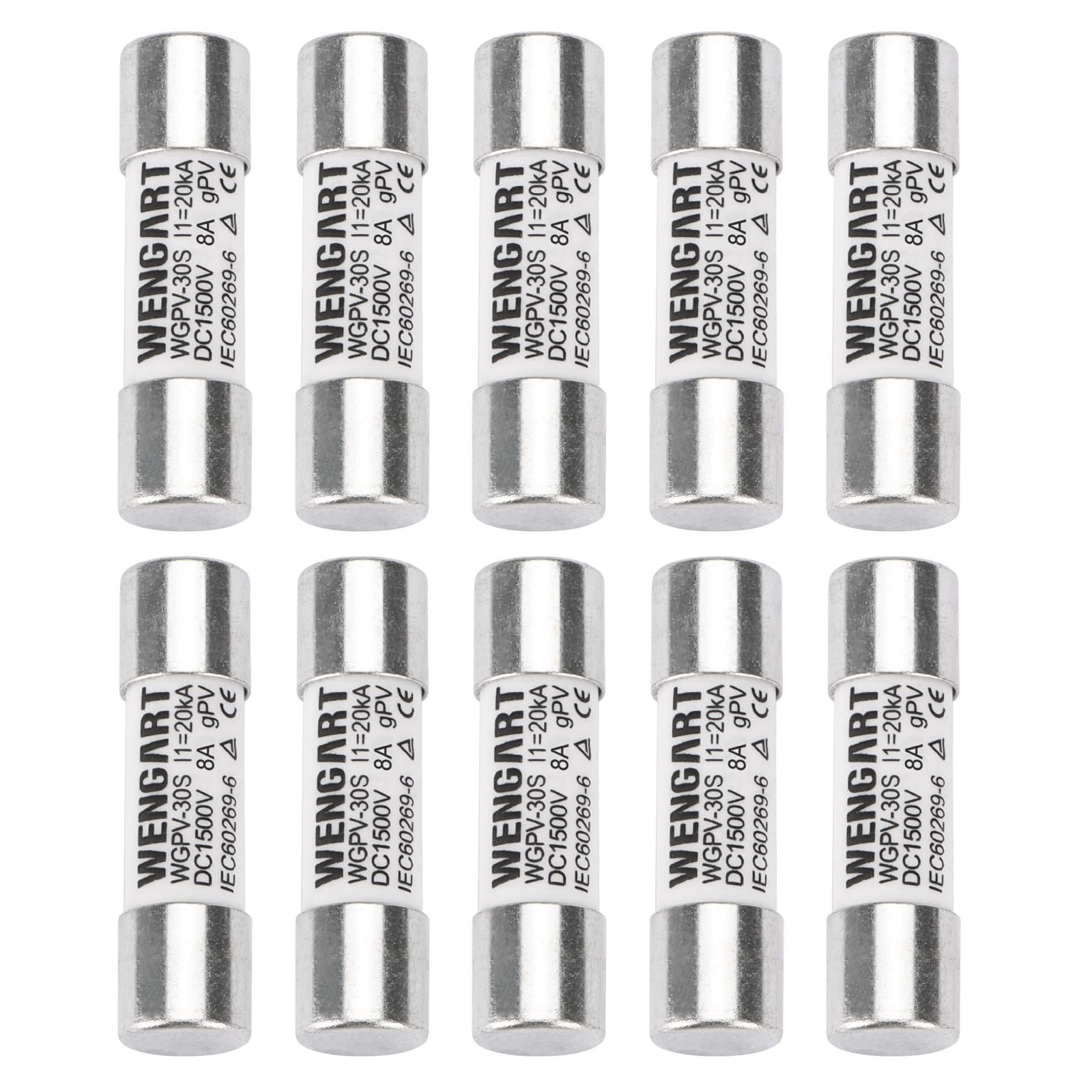 Wengart Zylinder-PV-Sicherung WGPV-30S, DC1500V 8A, 10x38mm,20 kA Nennleistung,erzwungene Lichtbogenlöschfunktion,10 Stück Wengart Zylinder-PV-Sicherung WGPV-30S, DC1500V 8A, 10x38mm,20 kA Nennleistung,erzwungene Lichtbogenlöschfunktion,10 Stück von WENGART