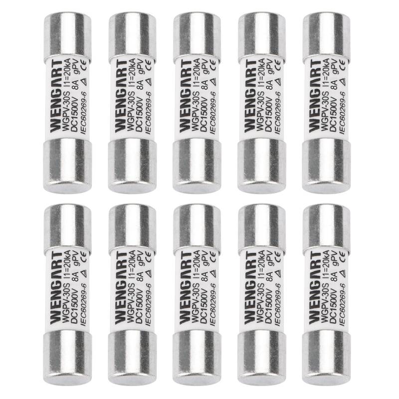 Wengart Zylinder-PV-Sicherung WGPV-30S, DC1500V 8A, 10x38mm,20 kA Nennleistung,erzwungene Lichtbogenlöschfunktion,10 Stück von WENGART