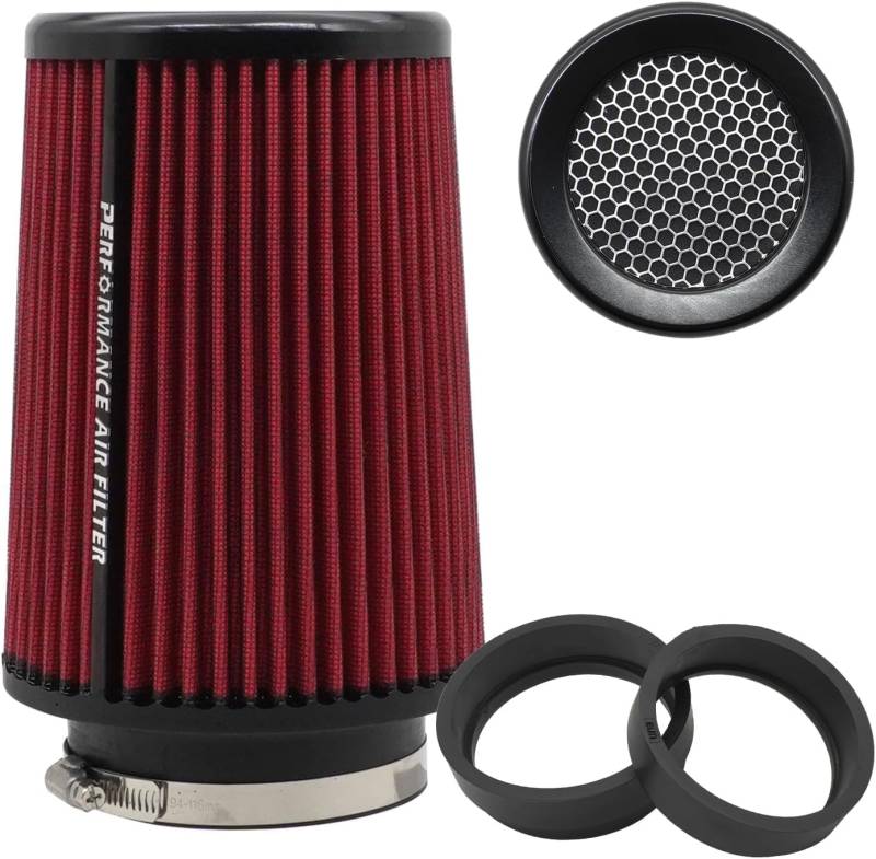 Universal kegelförmiger Luftfilter 76 mm 89 mm 101 mm hochleistungs Einlass Lufteinlass Rundkegel Luftfilter Reiniger für Racing Sport Auto 3 Größen in einem (Red) von WENJING