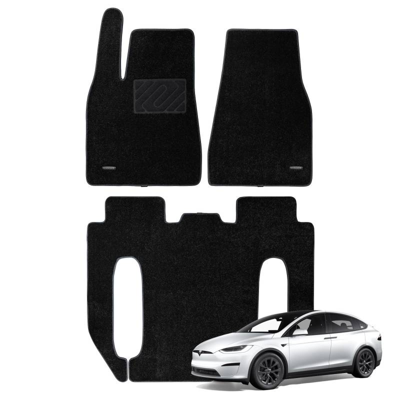 WENNEBIRD Hochwertige Teppich-Fußmatten für Tesla Model X 6-Sitzer 2021-2024, sind hochwertige, witterungsbeständige, rutschfeste und wasserdichte Fußmatten für das Auto-Innenraumzubehör - Schwarz von WENNEBIRD