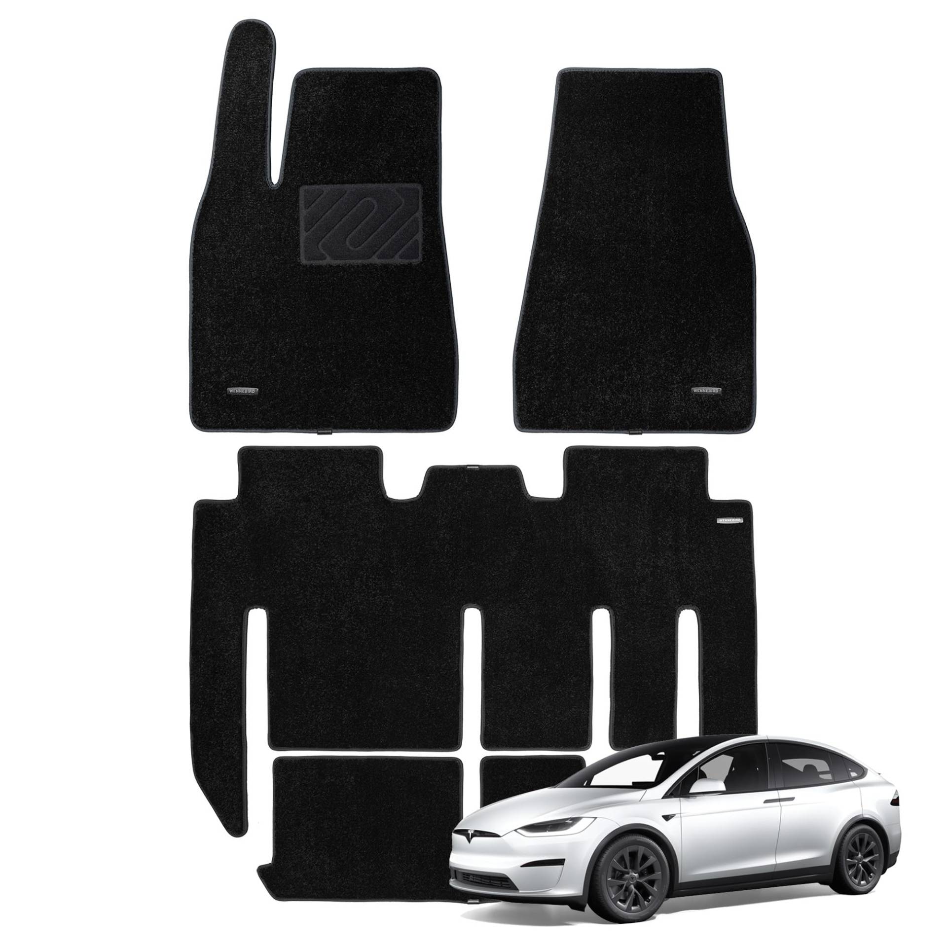 WENNEBIRD Hochwertige Teppich-Fußmatten für Tesla Model X 7-Sitzer 2021-2024, sind hochwertige, witterungsbeständige, rutschfeste und wasserdichte Fußmatten für das Auto-Innenraumzubehör - Schwarz von WENNEBIRD