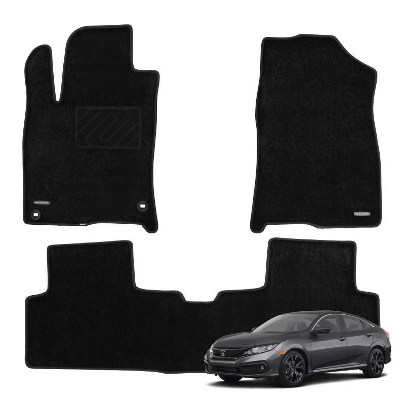WENNEBIRD Überlegene Teppich-Fußmatten für 2016-2021 Honda Civic Sedan, Hatchback, Type R, Premium Allwetter-Anti-Rutsch-Wasserfeste Fußmatten, Teppiche mit einer Dicke von 1,27 Zentimetern - 3 Stück von WENNEBIRD
