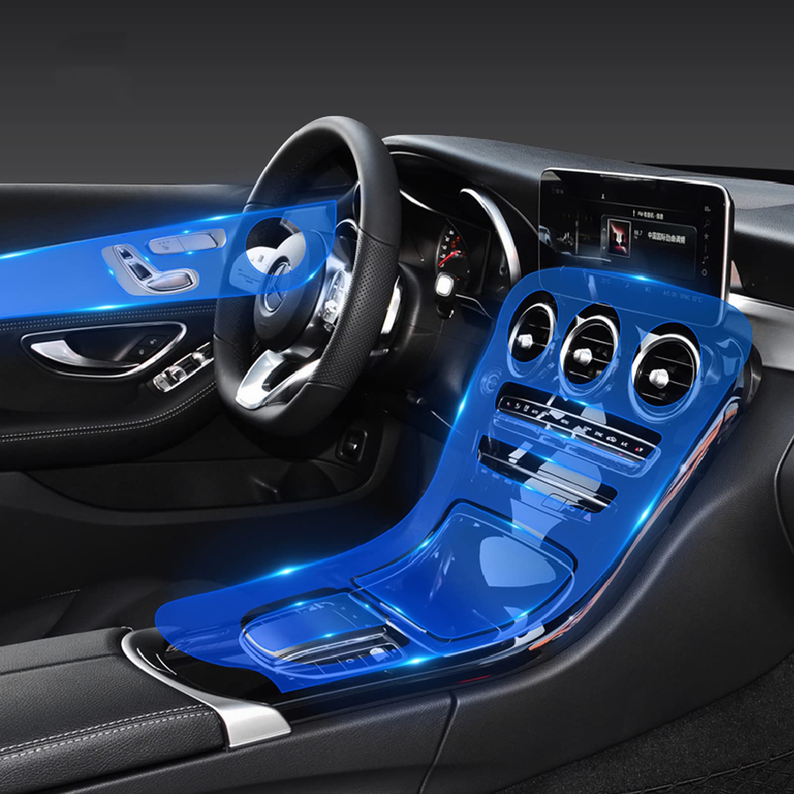 Autoinnenraum Mittelkonsole Transparent TPU Schutzfolie Anti-Kratz Refit, Für Mercedes Benz Klasse-C W205 C260 C300 2020-2021 von WENZI