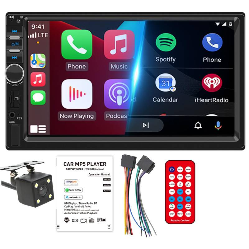 2 Din Bluetooth Autoradio 7 Zoll HD Touchscreen Unterstützung Android/IOS Mirror Link, Bluetooth Freisprechanrufe, UKW-Radio, Lenkradsteuerung mit Fernbedienung und Rückfahrkamera von WEPARTICULAR
