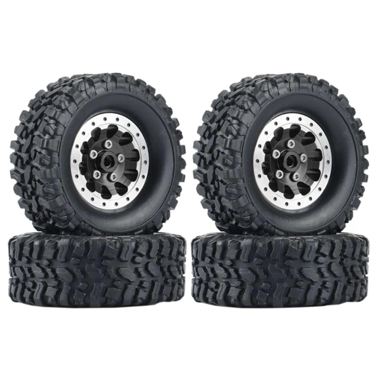WERGHHG RC-Cars-Upgrade Teile Für MN 78 D90 MN90 MN91 MN96 MN98 MN99 MN99S RC Auto, 4-teiliges Metall-Beadlock-Radnaben-Felgen- Und Gummireifen-RC-Upgrade-Teile-Zubehör(Black) von WERGHHG
