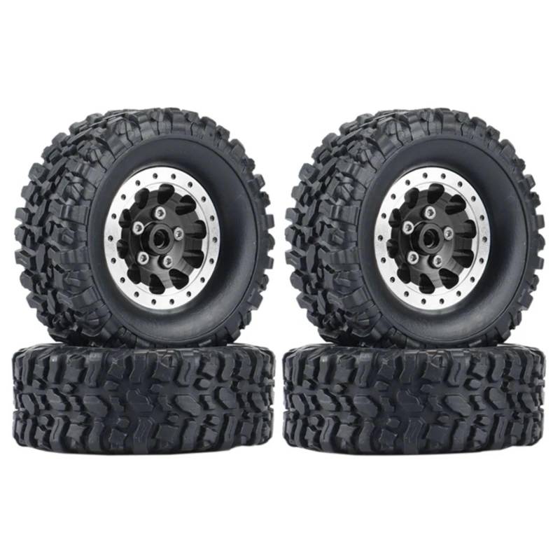 WERGHHG RC-Cars-Upgrade Teile Für MN 78 D90 MN90 MN91 MN96 MN98 MN99 MN99S RC Auto, 4-teiliges Metall-Beadlock-Radnaben-Felgen- Und Gummireifen-RC-Upgrade-Teile-Zubehör(Black) von WERGHHG