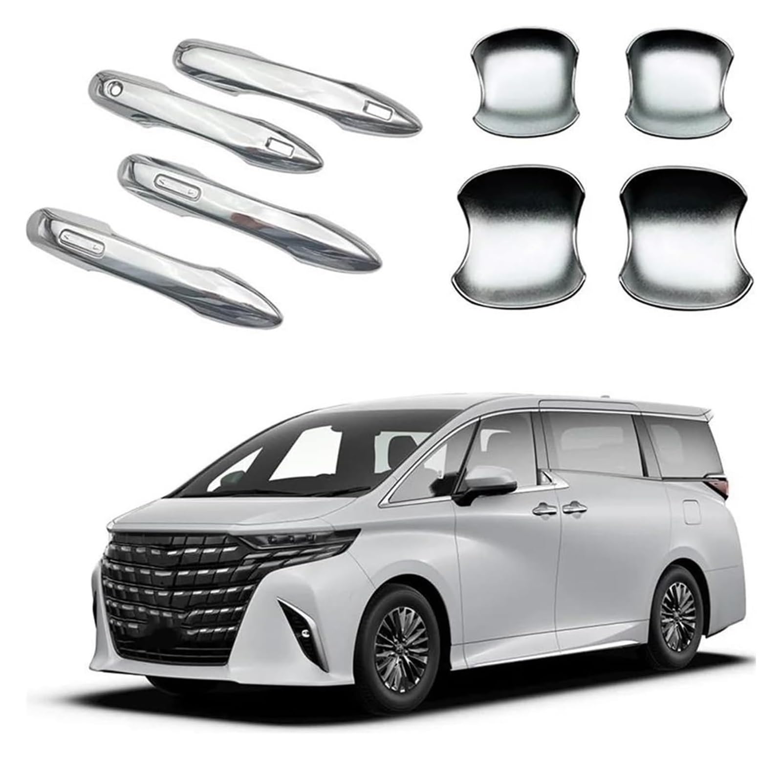 Auto Außentürgriffabdeckung Für T&oyota Für Alphard Für Vellfire 40 Serie 2023 2024 Auto Styling Außentür Griff Abdeckung Türgriff Bowl Trim(Silver Package) von WERKFNKBNH