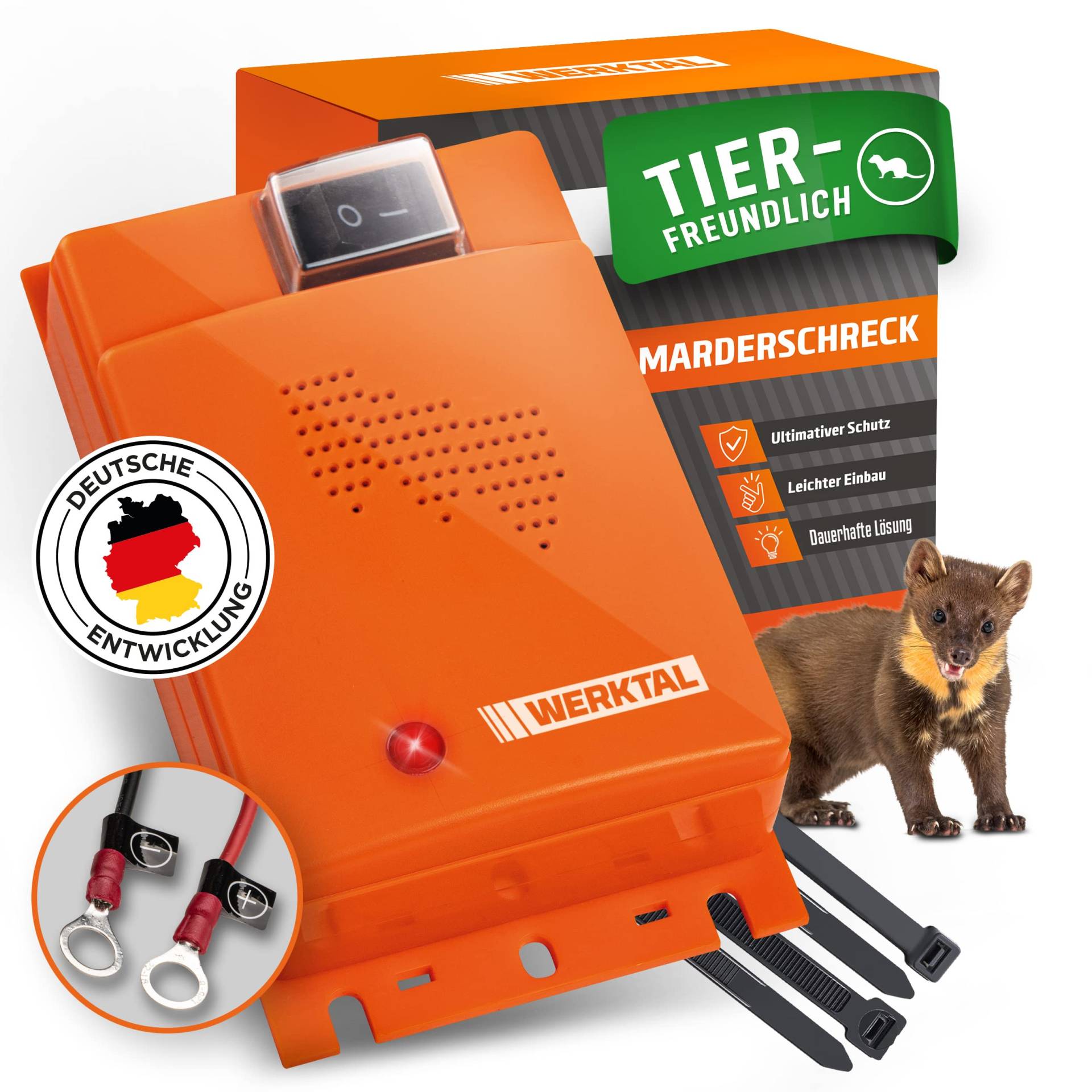 WERKTAL Marderschreck Auto - Effektive Marderabwehr mit Ultraschall & Blitzlicht [Autobatteriebetrieben]- Automatischer Marderschrecker Auto - Dauerhafte Mader Abwehr für Motorraum - Marderabwehrgerät von WERKTAL