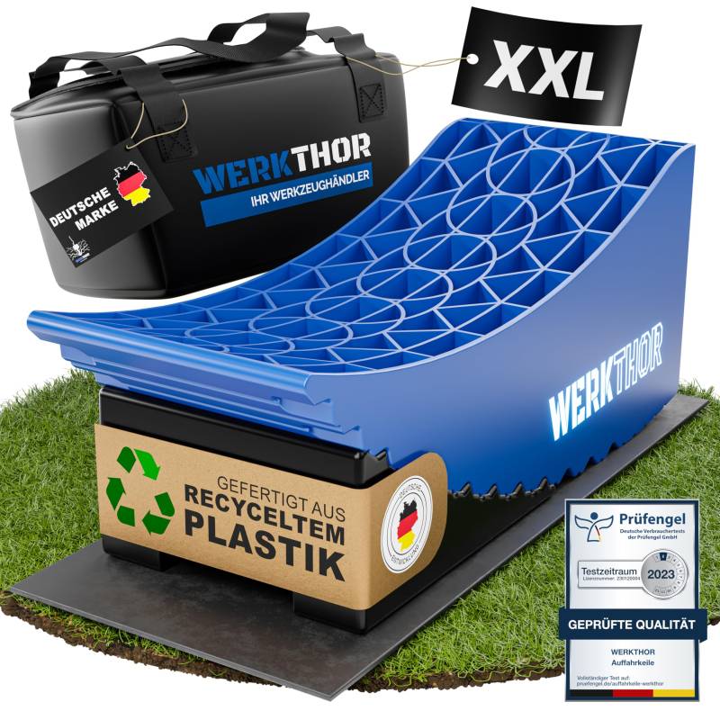 WERKTHOR Auffahrkeile – [2er Set] bewährte Auffahrkeile für Wohnmobil, Wohnwagen & Anhänger | kinderleichtes & Stufenfreies Nivellieren [<13,5t] (Blau XXL) von WERKTHOR