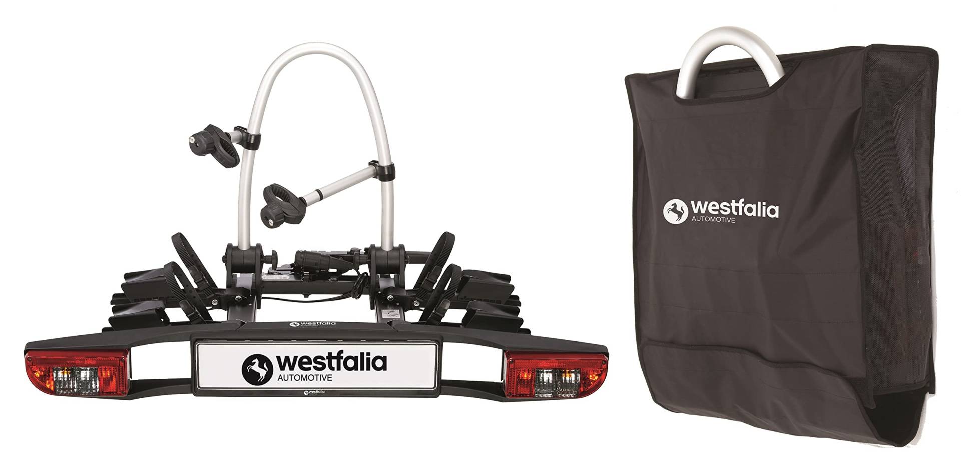 Westfalia BC 60 Fahrradträger für die Anhängerkupplung - inkl Tasche | Zusammenklappbarer Kupplungsträger für 2 Fahrräder | E-Bike geeignet von Westfalia Automotive