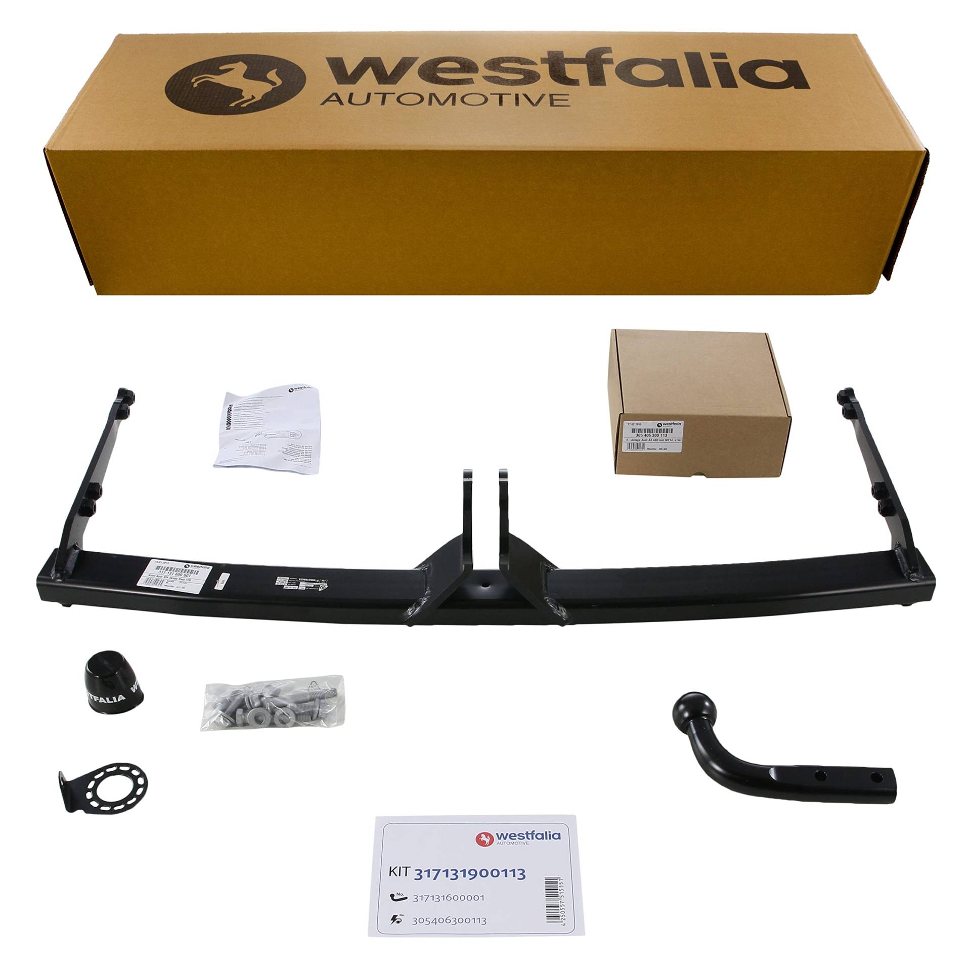 Starre Westfalia Anhängerkupplung für Golf 7 Limousine (BJ 10/12-06/14), A3 Sportback (BJ 02/13-06/14), A3 (BJ 2012-2014), Octavia III (BJ 02/13-06/14) im Set mit 13-pol. fzg.-spez. Westfalia E-Satz von Westfalia Automotive