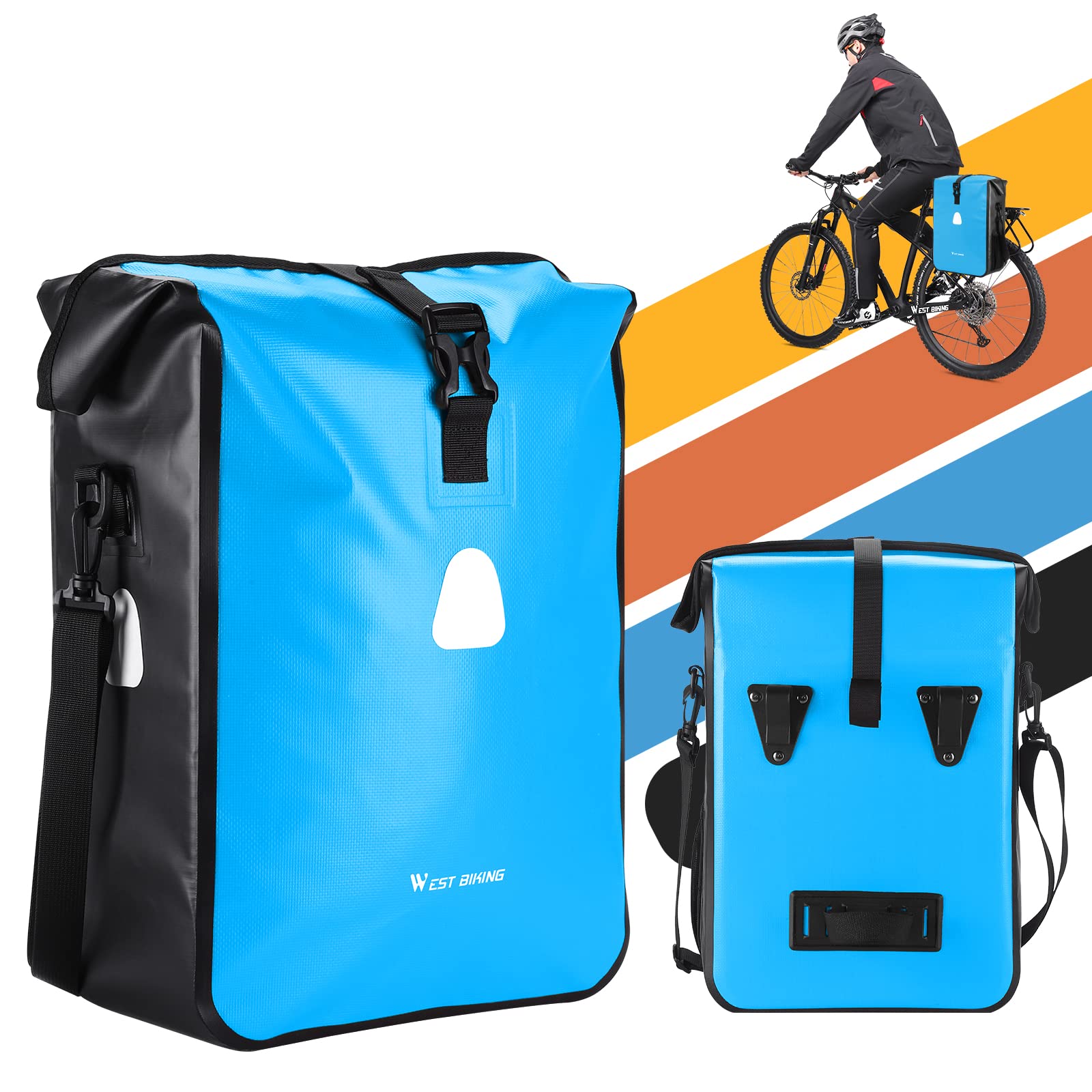 WESTGIRL Fahrradtasche für Gepäckträger mit Schultergurt, 100% wasserdicht und 18L Gepäckträgertasche, 2 in 1 Fahrrad reflektierende Umhängetasche, Radtasche Hinterradtasche Gepäckträgertaschen von WESTGIRL