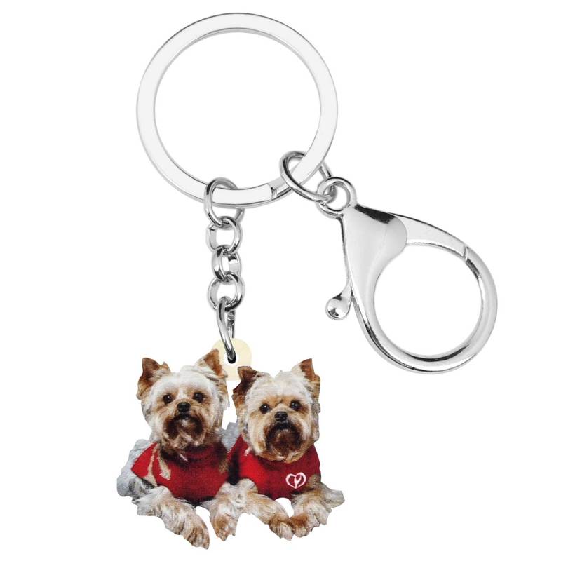 WEVENI Acryl Yorkshire Terrier Hund Schlüsselanhänger Yorkie Schlüsselring Frauen Mädchen Handtasche Auto Zubehör (Rot) von WEVENI JEWELRY