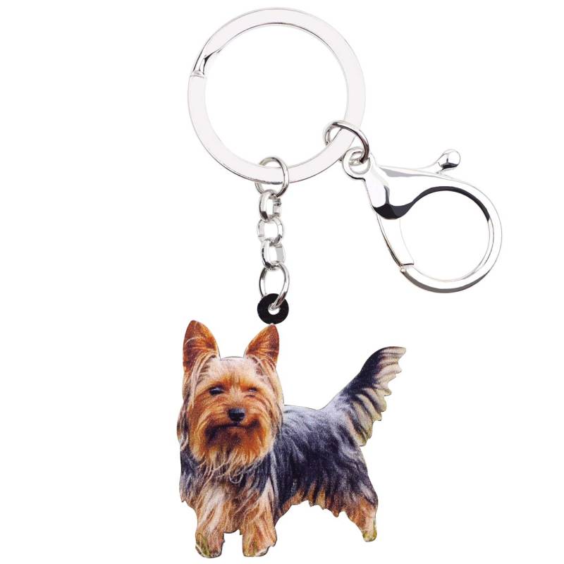 WEVENI Acryl Yorkshire Terrier Hund Schlüsselanhänger Yorkie Schlüsselring Frauen Mädchen Handtasche Auto Zubehör (Schwarz) von WEVENI JEWELRY