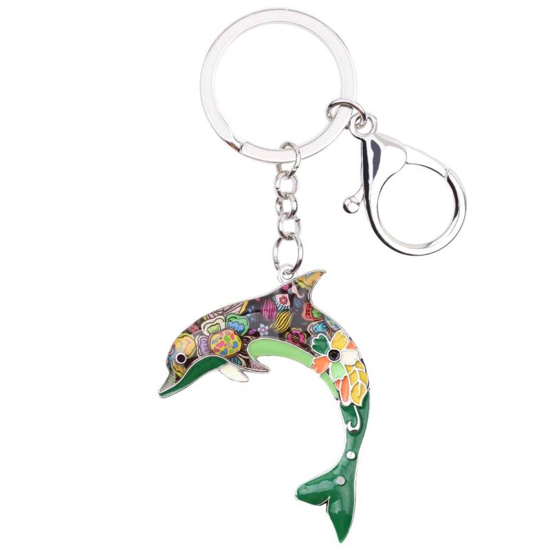 WEVENI Emaille Delfin Schlüsselanhänger Ozean Fisch Schlüsselring Für Damen Frauen Tasche Auto Brieftasche Charms Delphin Schmuck (Grün) von WEVENI JEWELRY