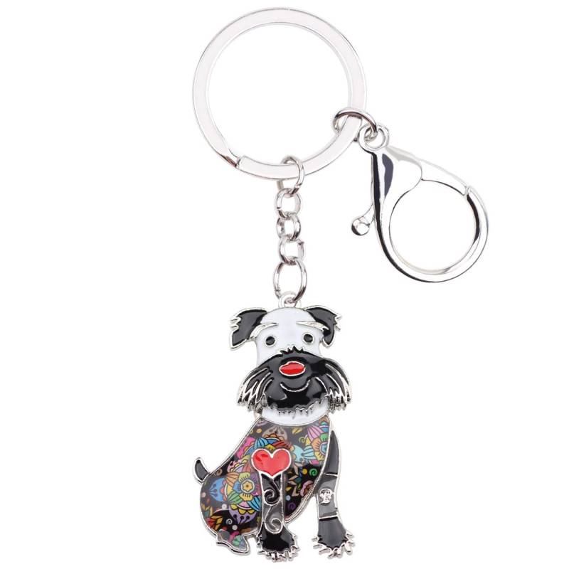 WEVENI Emaille Schnauzer Schlüsselanhänger Hund Charms Geschenke für Frauen Mädchen Tasche Auto Brieftasche (Schwarz) von WEVENI JEWELRY