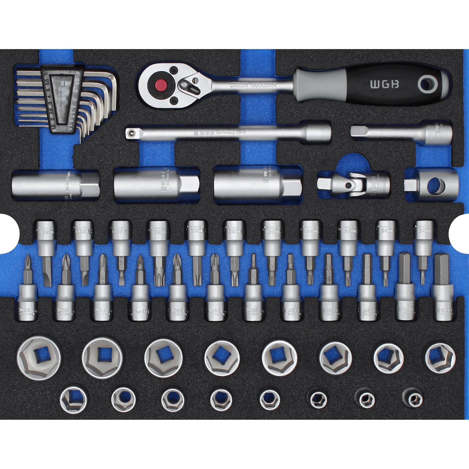 WGB MES blau Steckschlüsselsatz mit 3/8" Knarre 55teilig WGB MES blau Steckschlüsselsatz mit 3/8" Knarre 55teilig von WGB
