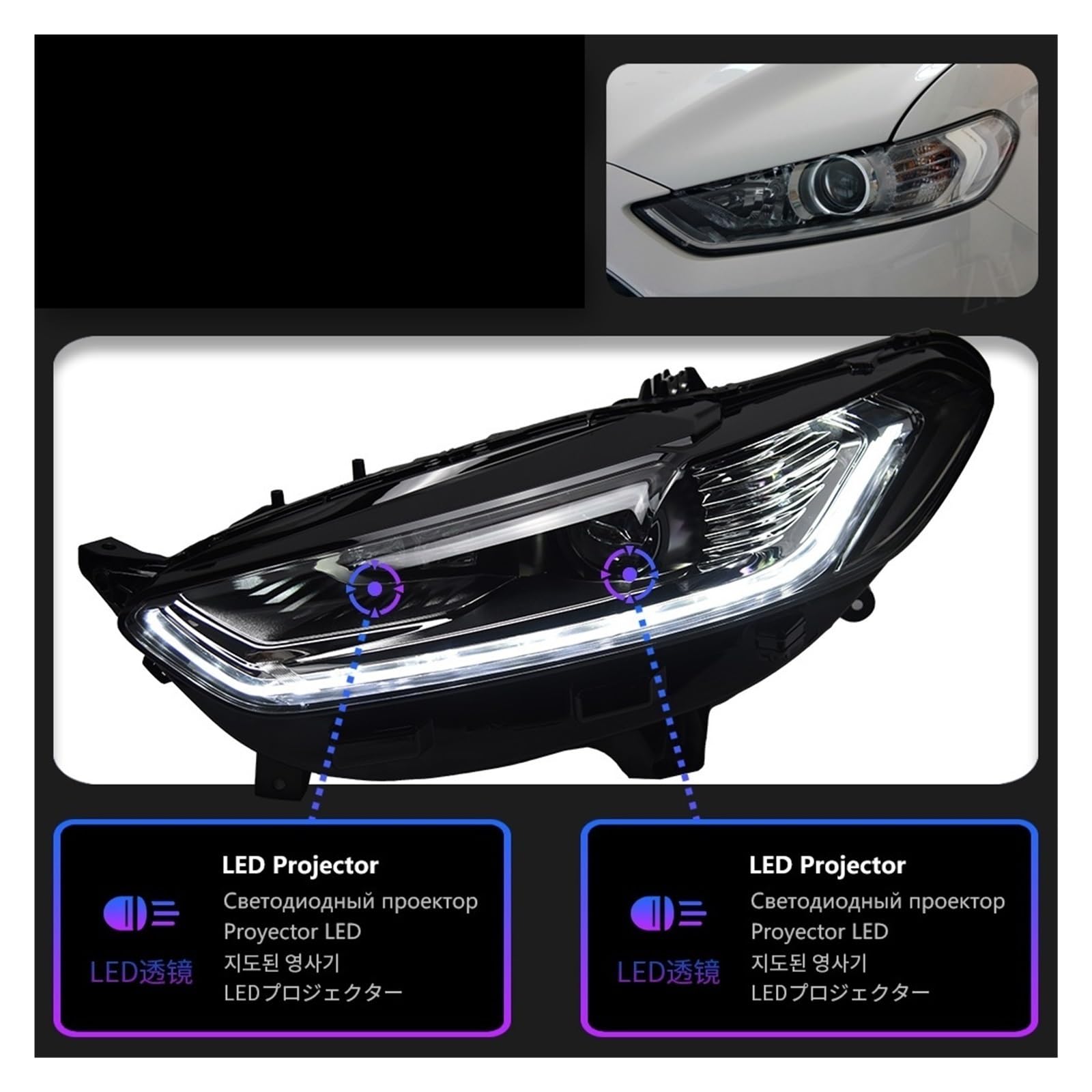 Kompatibel mit Mondeo Fusion. 2013–2017 LED-Bi-Xenon-Scheinwerfer mit DRL-Tagfahrlicht und Nebelscheinwerfern – Advanced Auto Parts(LEFT_LEFT HAND DRIVER) von WGDBCN