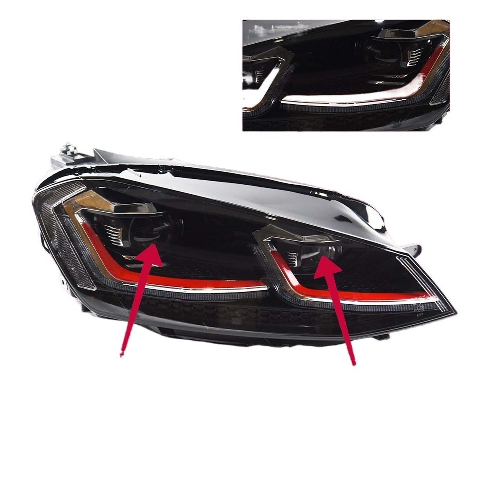 Kompatibel mit VW Golf. 7 MK7 Scheinwerfer-Kit mit LED-Tagfahrlicht und Xenon-Linse | Hella 5-kompatibler Golf 7.5 R Line (2013–2017)(GTI-Red,RIGHT_ALL LED) von WGDBCN
