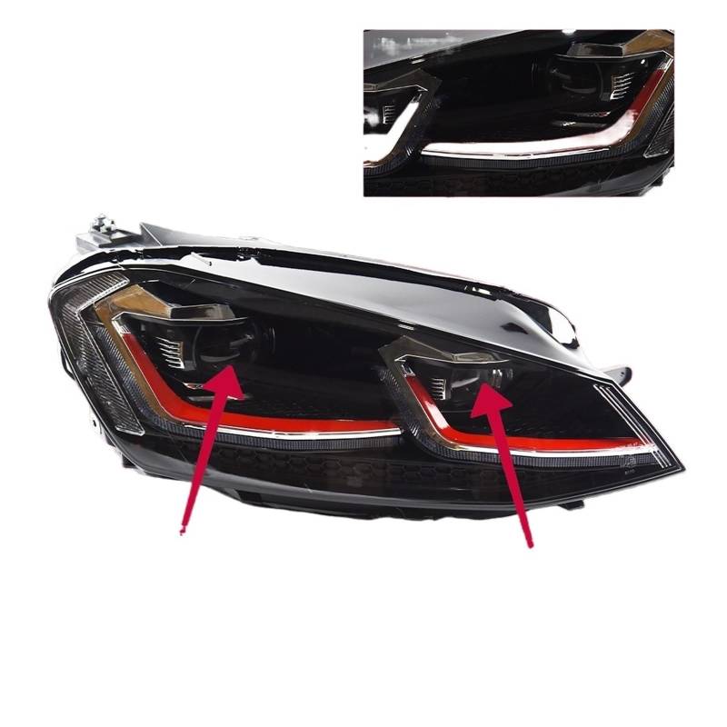 Kompatibel mit VW Golf. 7 MK7 Scheinwerfer-Kit mit LED-Tagfahrlicht und Xenon-Linse | Hella 5-kompatibler Golf 7.5 R Line (2013–2017)(GTI-Red,RIGHT_ALL LED) von WGDBCN