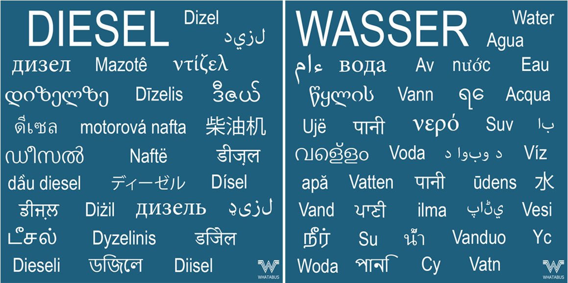 WHATABUS Set 1x Diesel und 1x Wasser mehrsprachig Aufkleber in vielen Sprachen - Sticker 9,8 x 9,8 cm von WHATABUS