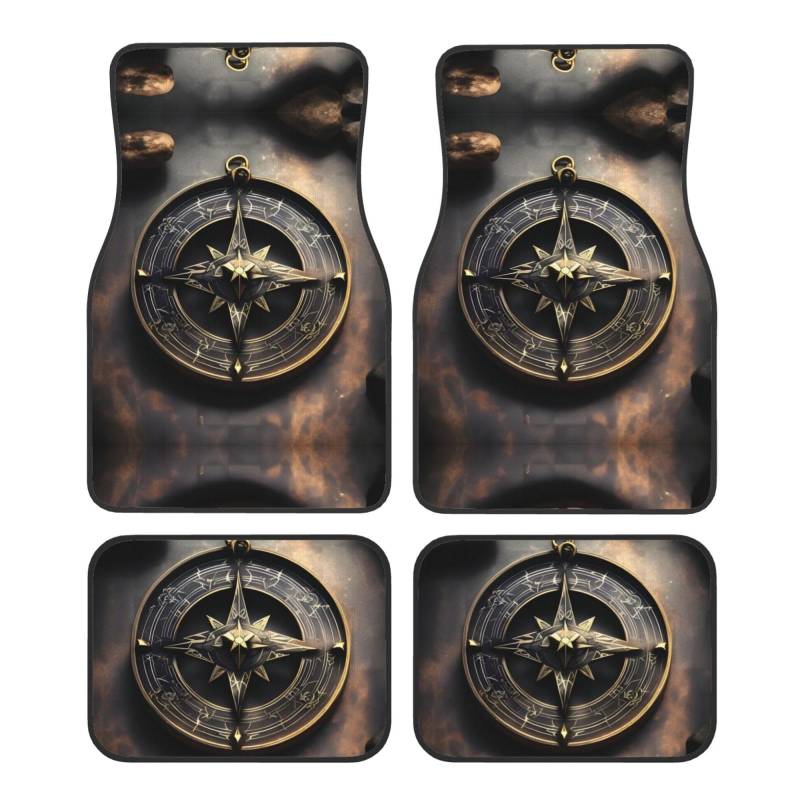 Magical Design Norse Runen Kompass Automatten 4-teiliges Set Universal Vorne und Hinten Fußmatten Innendekoration Zubehör Auto Antirutschmatten von WHJYCC
