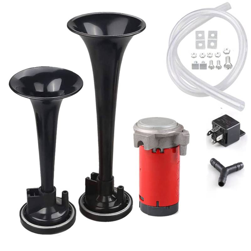 WHTOHY Autohupe 12V, Universal Laute Lufthupe, Dual Trompete 12V 178dB Lufthupe mit Kompressor Kit Super Loud Speaker Trompete für Auto LKW Zug Motorrad Fahrzeuge Boot von WHTOHY