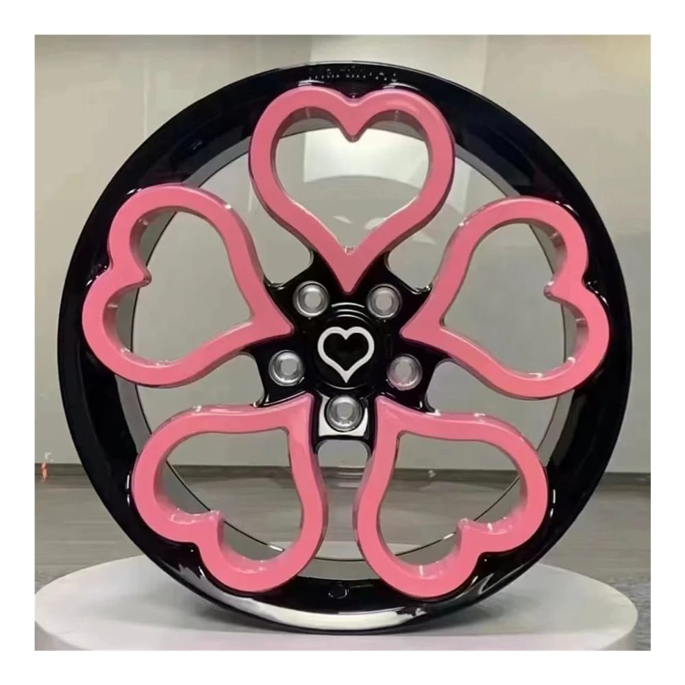 LBLYTO 1 Stück Auto-Leichtmetallfelgen Räder 5x100, 5x112, 5x114.3, 5x120 for Autoreifen Rosa Herzförmige Felgen Bester Qualität, Kann Angepasst Werden Alle(5x114.3,ONE PINK Wheel_20IN.) von WHZYL