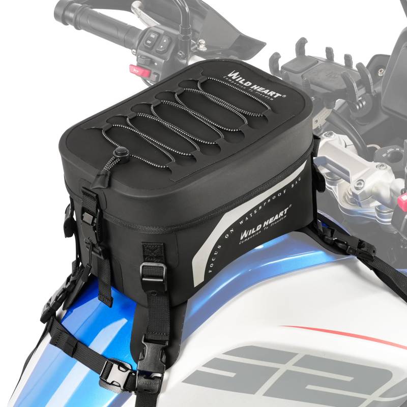 WILD HEART Komplett wasserdichter Motorradtankrucksack Universal Motorradtasche Großes Fassungsvermögen 8l für Motorradfahren (Schwarz) von WILD HEART