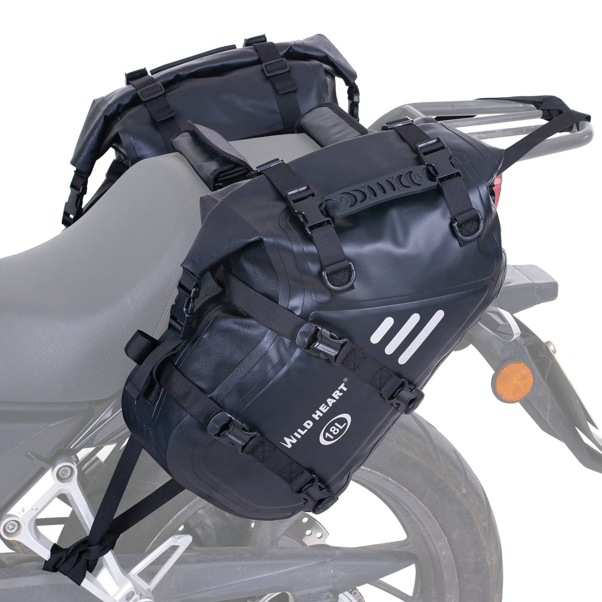 WILD HEART Motorrad-Satteltaschen, wasserdicht, 36 l (18 l x 2), Motorrad-Seitensatteltaschen, Gepäckträgertasche, Kofferraum, Motorradzubehör (schwarz) von WILD HEART