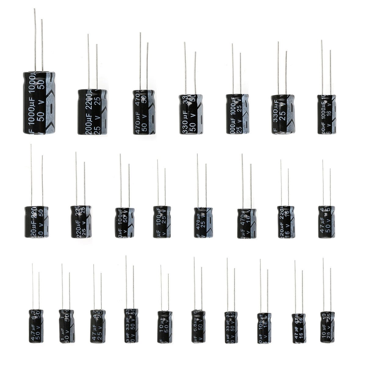 WINGONEER 25 Werte 16V 25V 50V 1uF bis 2200uF Elektrolytkondensatoren Verschiedene Sortimentskit Set Schwarz - 125PCS WINGONEER 25 Werte 16V 25V 50V 1uF bis 2200uF Elektrolytkondensatoren Verschiedene Sortimentskit Set Schwarz - 125PCS von WINGONEER