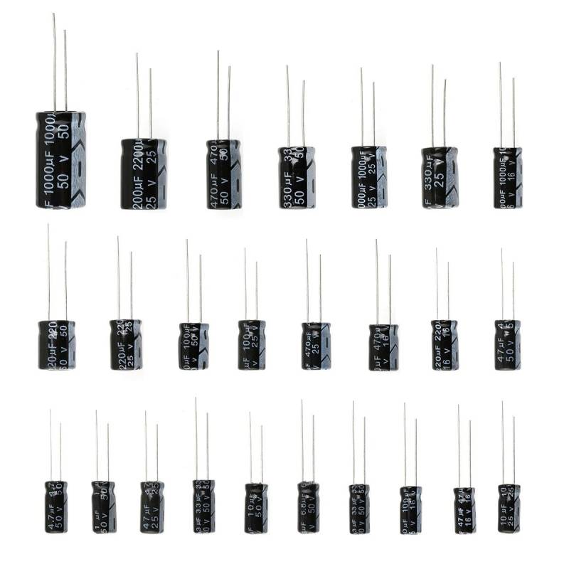 WINGONEER 25 Werte 16V 25V 50V 1uF bis 2200uF Elektrolytkondensatoren Verschiedene Sortimentskit Set Schwarz - 125PCS von WINGONEER