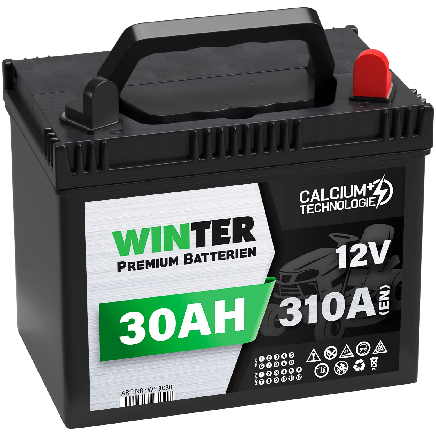 Aufsitzmäher Batterie 12V 30Ah 310A/EN 53030 Rasentraktor Batterie Plus Pol Rechts von WINTER PREMIUM BATTERIEN