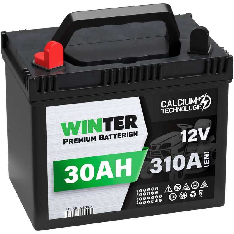 Winter Premium Rasentraktor Batterie 12V 30Ah 310A/EN (Plus Pol Links) 53034 Aufsitzmäher Rasenmäher von WINTER PREMIUM BATTERIEN