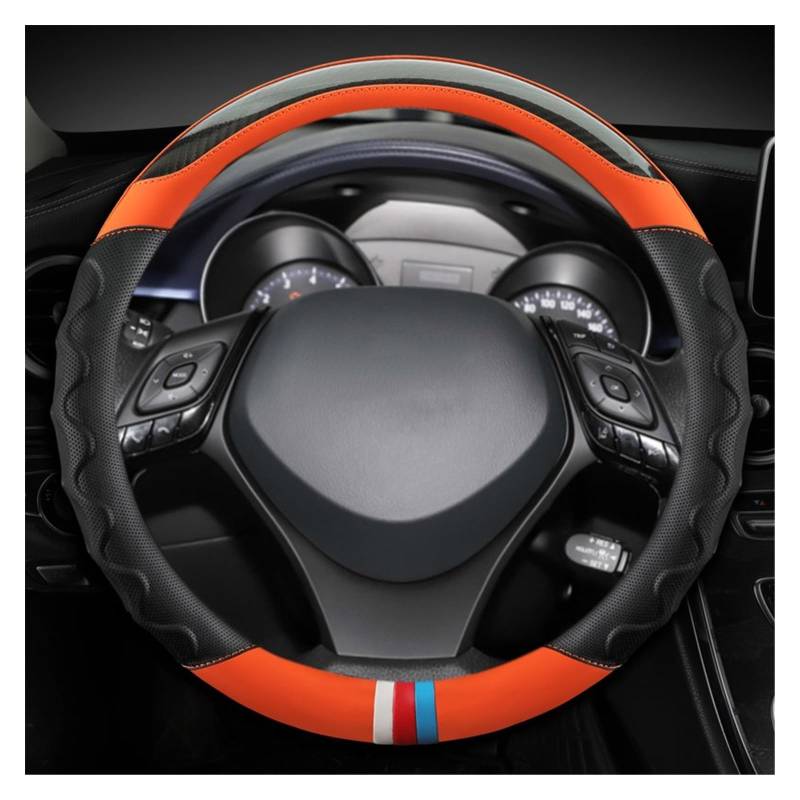 Lenkradbezug Für Toyota Für CHR Für C-HR Autozubehör Kohlefaser + Leder Sport Auto Lenkradbezug Lenkradhüllen(ORANGE) von WINVOX