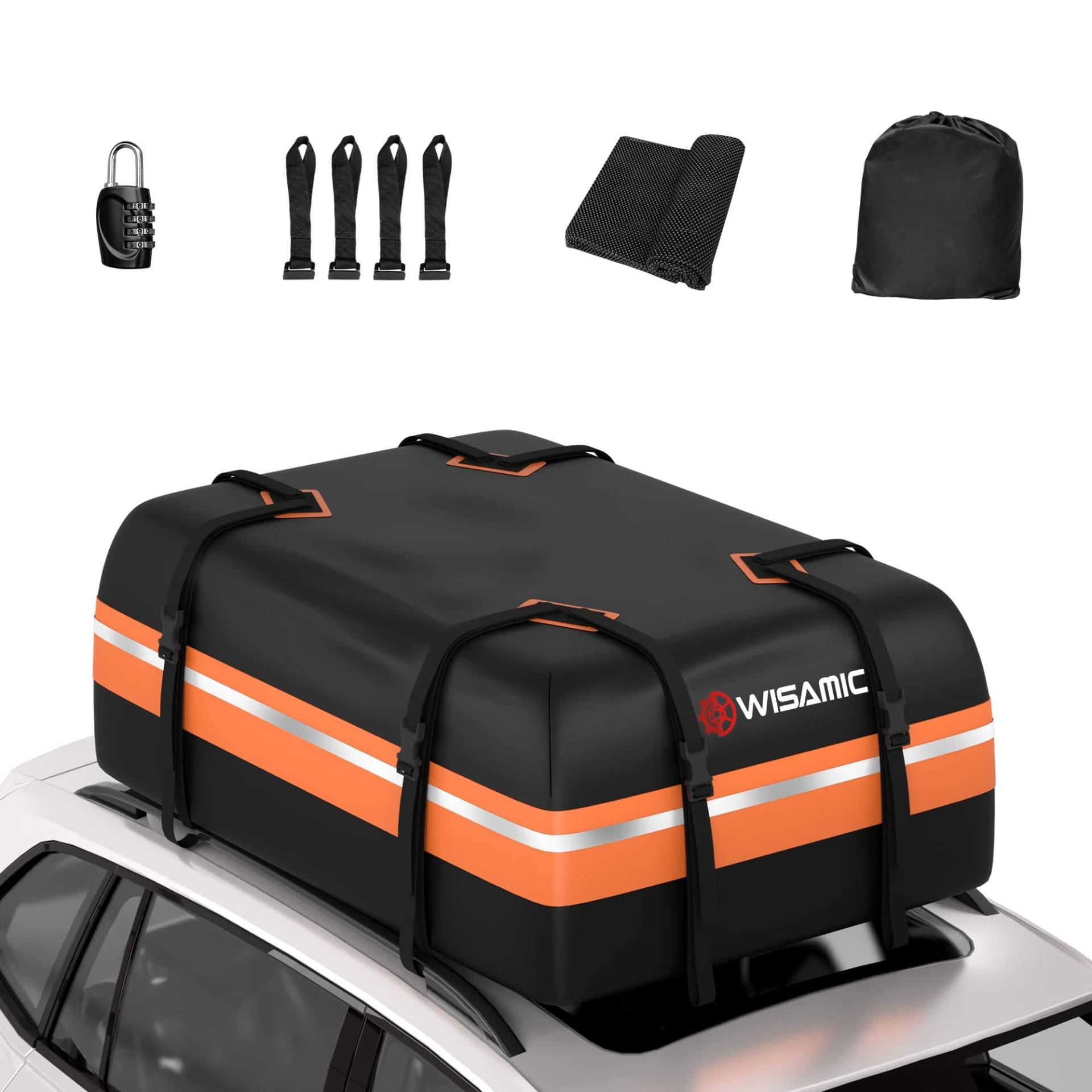 Wisamic Auto Dachbox 425 Liter Faltbar Dachtasche Wasserdicht Dachkoffer Tragbar Aufbewahrungsbox mit Anti-Rutsch Matte für Auto mit/ohne Reling zu Reisen und Gepäcktransport von WISAMIC