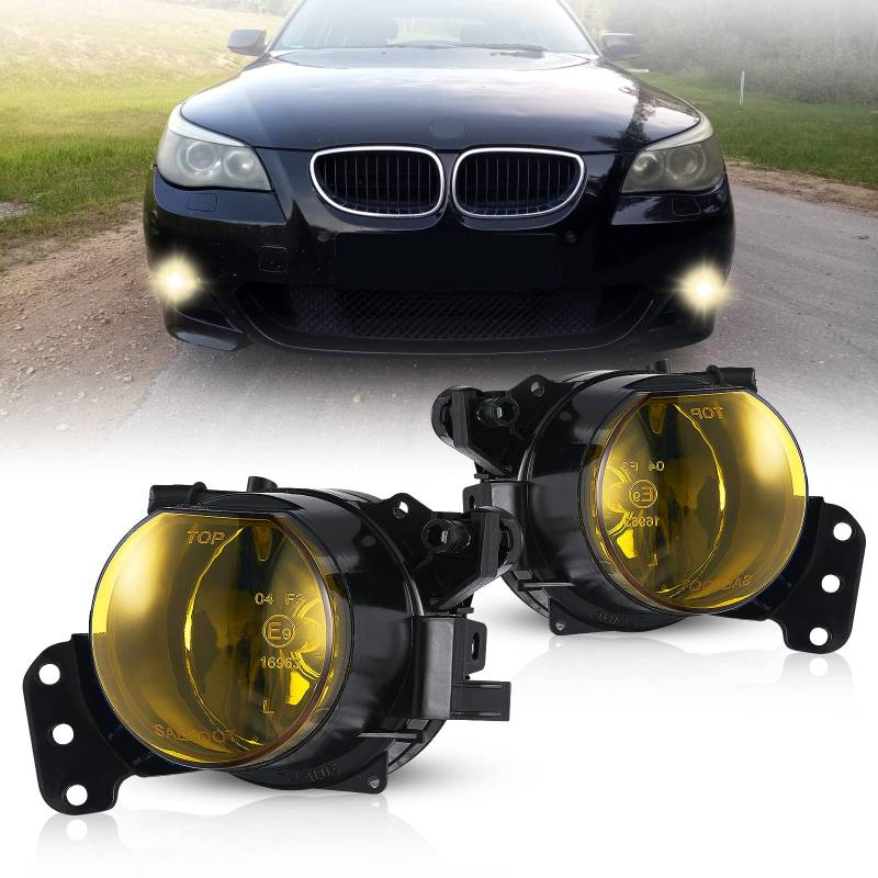 WISGOL Nebelscheinwerfer passt für BMW 5 Series (E60/E61) 2003 - 2010 For M-package bumper Ein Paar Nebelscheinwerfer gelbe Linse HB4/9006 von WISGOL