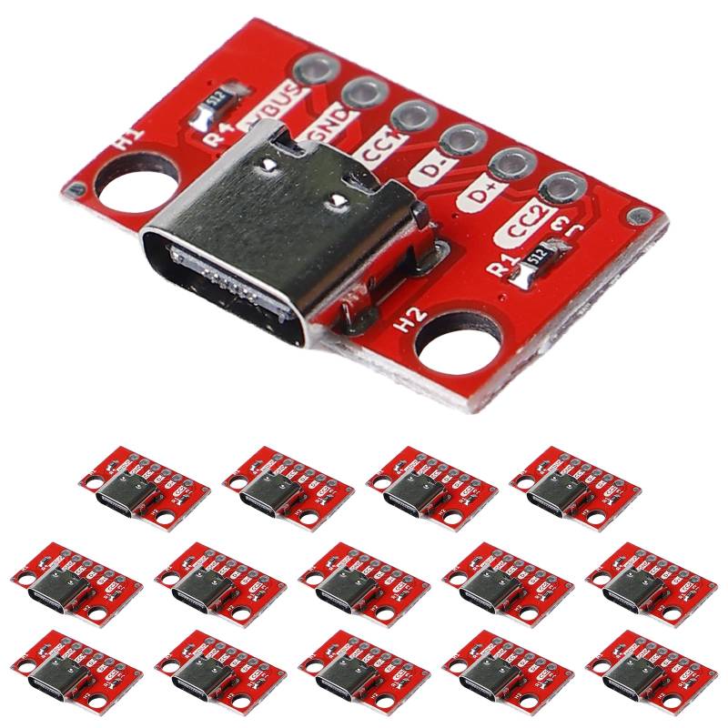 15 Stück USB C Breakout Board: WIYETY USB Typ-C Breakout Boards, 2,54 Hochstrom-Netzteilplatinenmodul, Testplatine für TYPE-C-Buchsenstecker von WIYETY