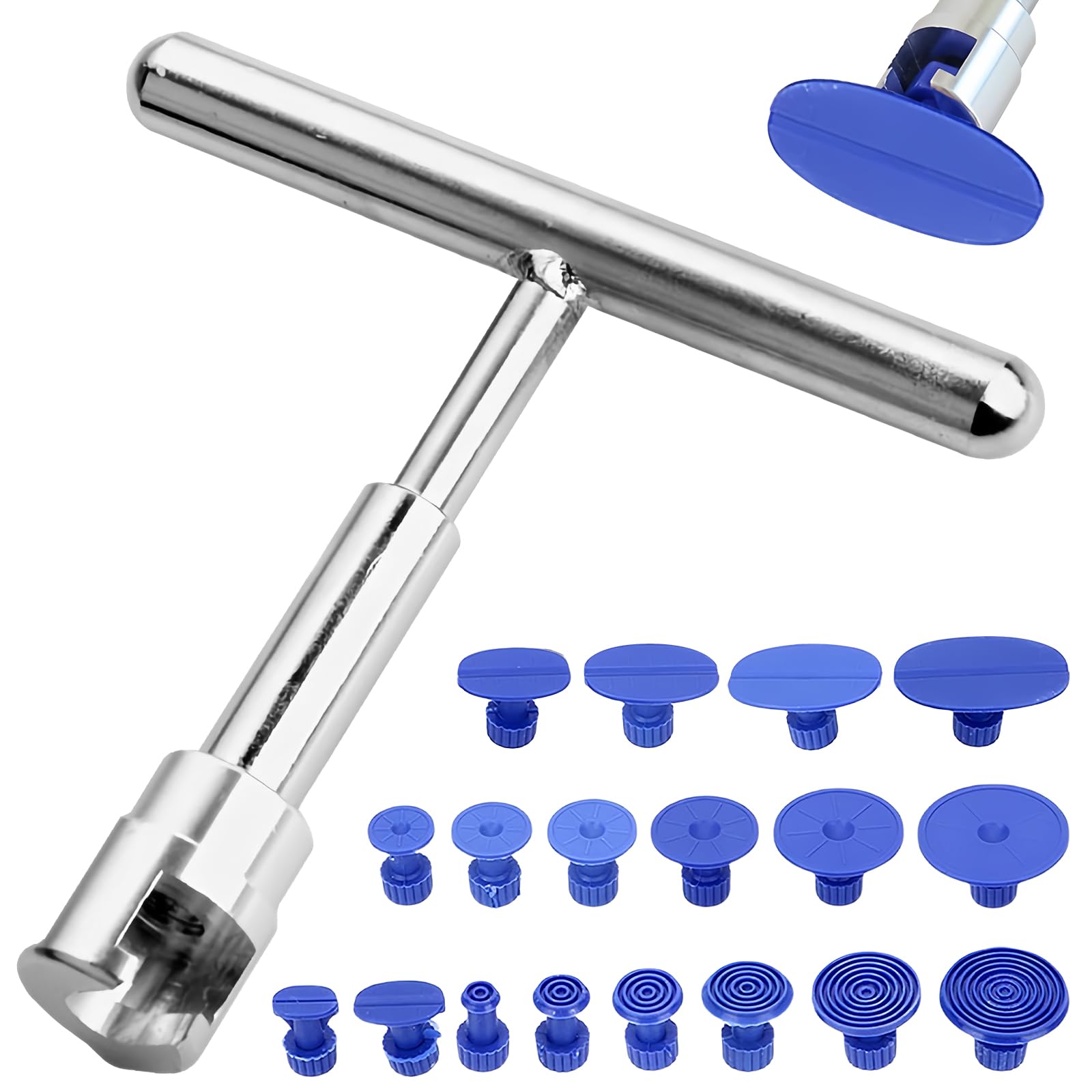 WIYETY T Bar Dellen Reparaturset: Auto Reparatur Ausbeulwerkzeug mit 18 Dent Removal Pulling Tabs, Karosserie Beulenzieher, Beulen Reparatur Autowerkzeug Set für Auto Körper Hagel Damage Remover WIYETY T Bar Dellen Reparaturset: Auto Reparatur Ausbeulwerkzeug mit 18 Dent Removal Pulling Tabs, Karosserie Beulenzieher, Beulen Reparatur Autowerkzeug Set für Auto Körper Hagel Damage Remover von WIYETY