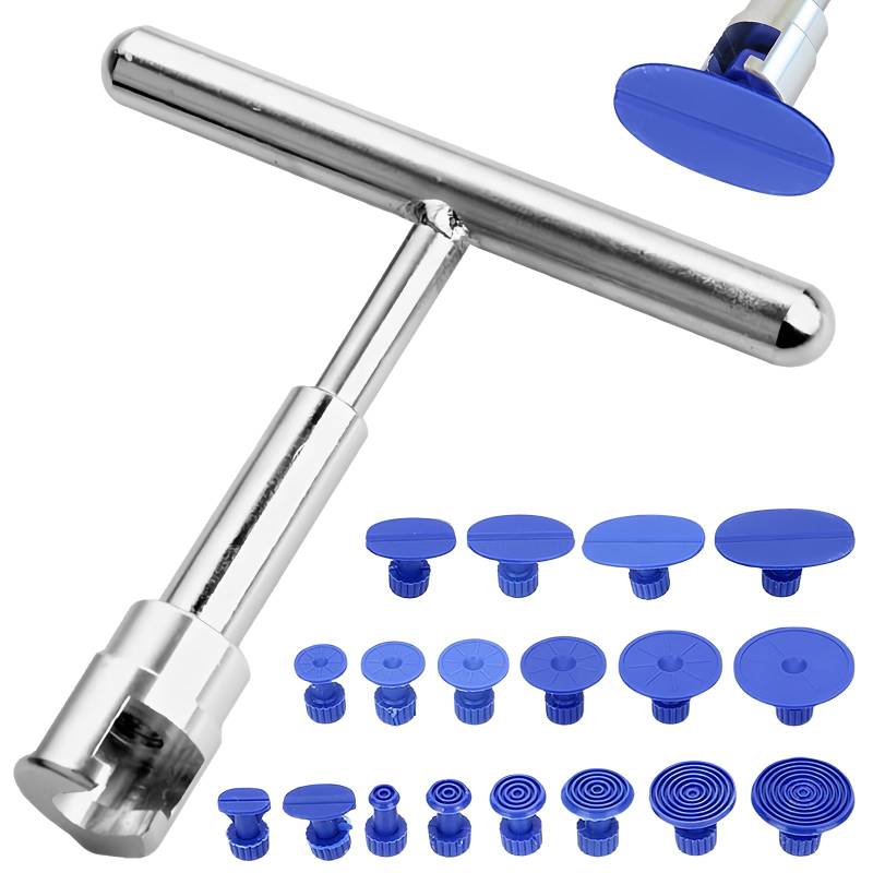 WIYETY T Bar Dellen Reparaturset: Auto Reparatur Ausbeulwerkzeug mit 18 Dent Removal Pulling Tabs, Karosserie Beulenzieher, Beulen Reparatur Autowerkzeug Set für Auto Körper Hagel Damage Remover von WIYETY