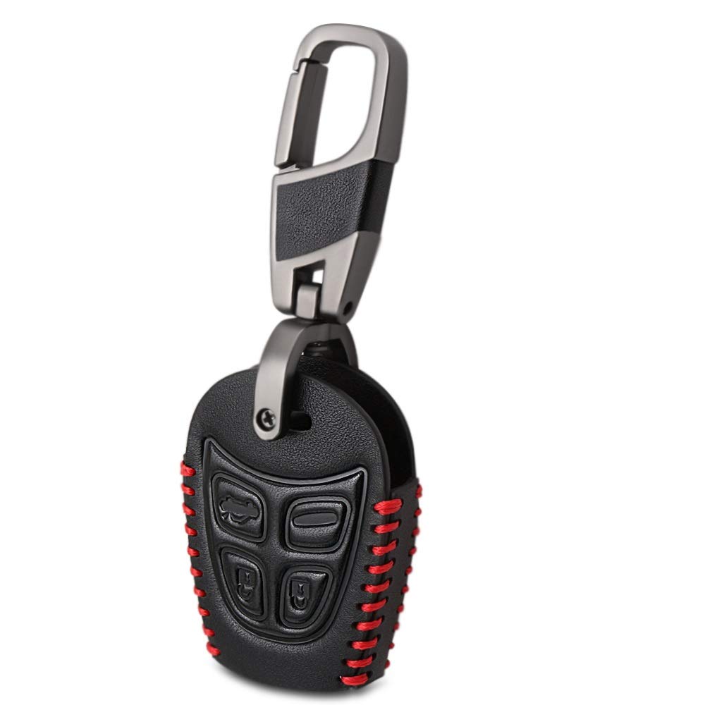 WJBABJ Autoschlüsselabdeckung Kfz-Key-Kasten für Leder für Saab 9-3 9-5 93 95 2003-2011 4 Tasten Smart Remote FOB Protector Cover Keychain Bag Autozubehör von WJBABJ
