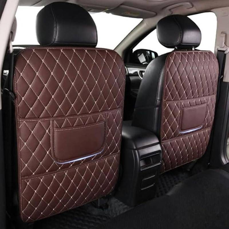 WJJQSB 2 Stück Auto Rücksitz Anti Kick Pad für BMW 7 Series 740Ld 730i 730Li 740i 740Li 750i 750Li 745e 745Le, Sitzs Rückenlehne Rücksitzschoner Anti-Kick Matte mit Organizer Taschen,Brown-Long von WJJQSB