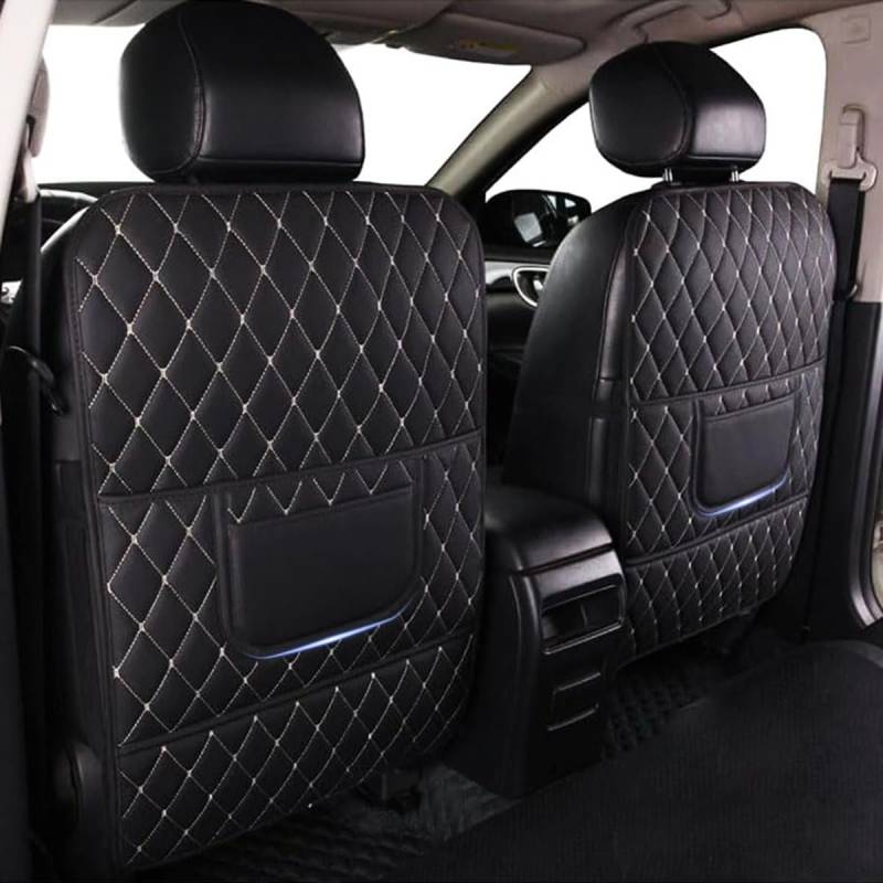 WJJQSB 2 Stück Auto Rücksitz Anti Kick Pad für BMW X7 Z4 M1 M3 M4 M4 Cabriolet M6, Sitzs Rückenlehne Rücksitzschoner Anti-Kick Matte mit Organizer Taschen,Black-Long von WJJQSB