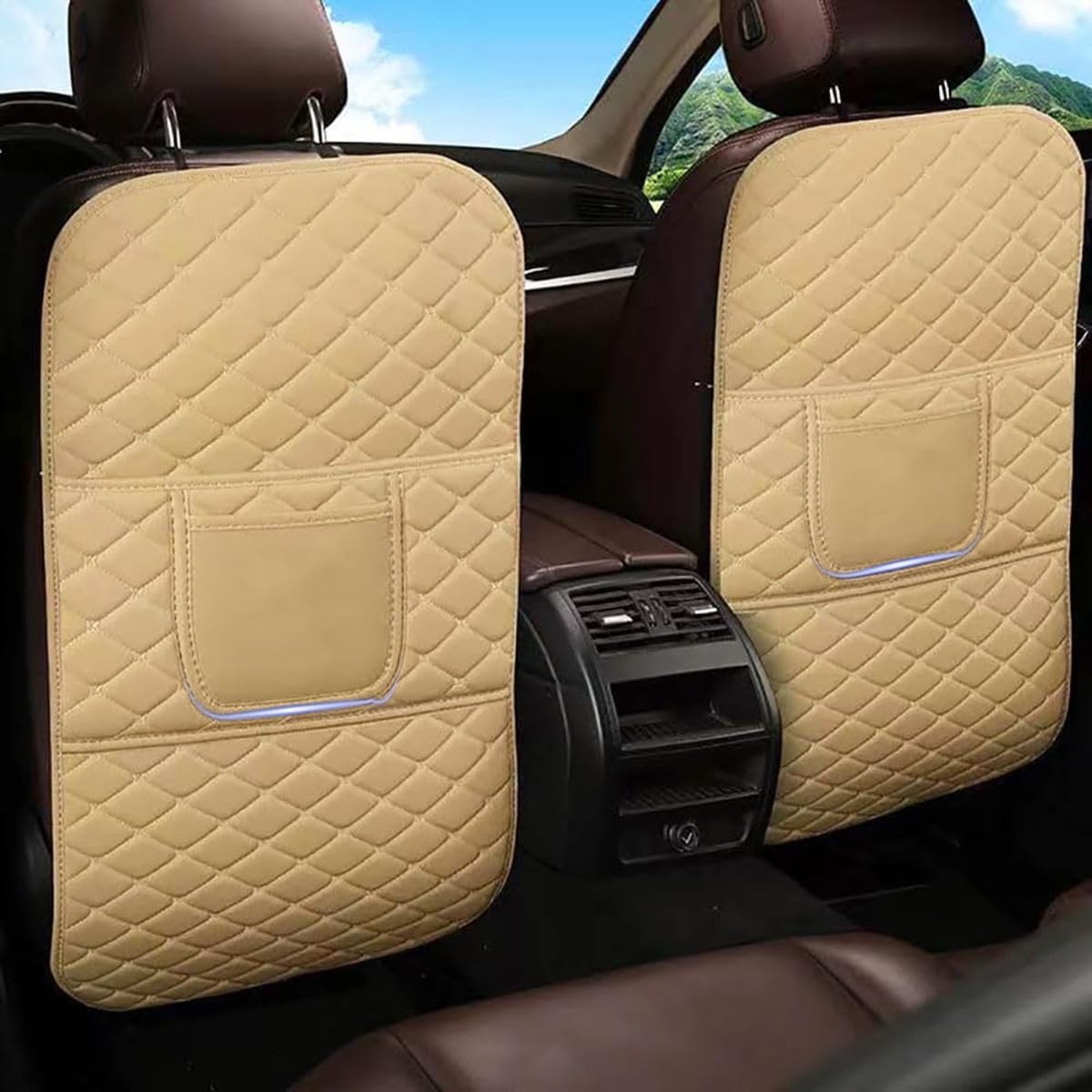 WJJQSB 2 Stück Auto Rücksitz Anti Kick Pad für Dacia Dokker Van, Sitzs Rückenlehne Rücksitzschoner Anti-Kick Matte mit Organizer Taschen,Beige-Long WJJQSB 2 Stück Auto Rücksitz Anti Kick Pad für Dacia Dokker Van, Sitzs Rückenlehne Rücksitzschoner Anti-Kick Matte mit Organizer Taschen,Beige-Long von WJJQSB
