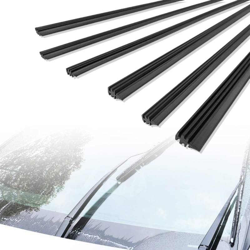 WJUAN 6 Stück Schwarz Wischergummi Auto, Scheibenwischer Gummi, Unterstützen sie DIY, Einfache Installation, Effiziente Reinigung, Scheibenwischer Vorne, Geeignet für Auto-Windschutzscheiben von WJUAN