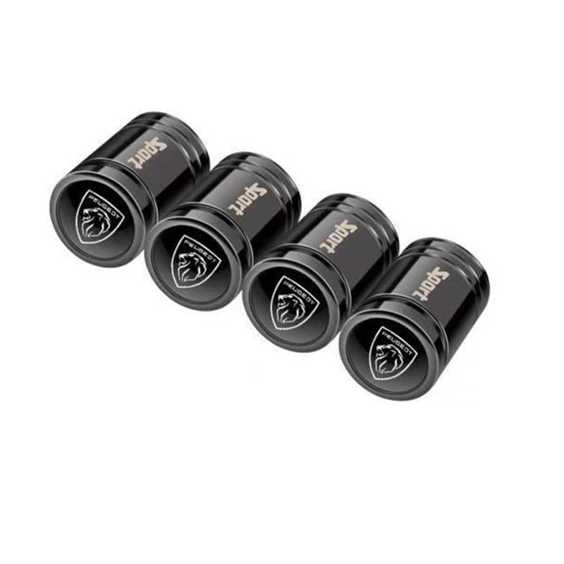 4 Stück Ventilkappen Auto für Peugeot 2008 301 308 3008 406 407 408,korrosionsbeständig Ersatz Reifen Luftventilkappen Autoreifen Staubkappe auslaufsicher zubehör,Black von WJWZZGYL